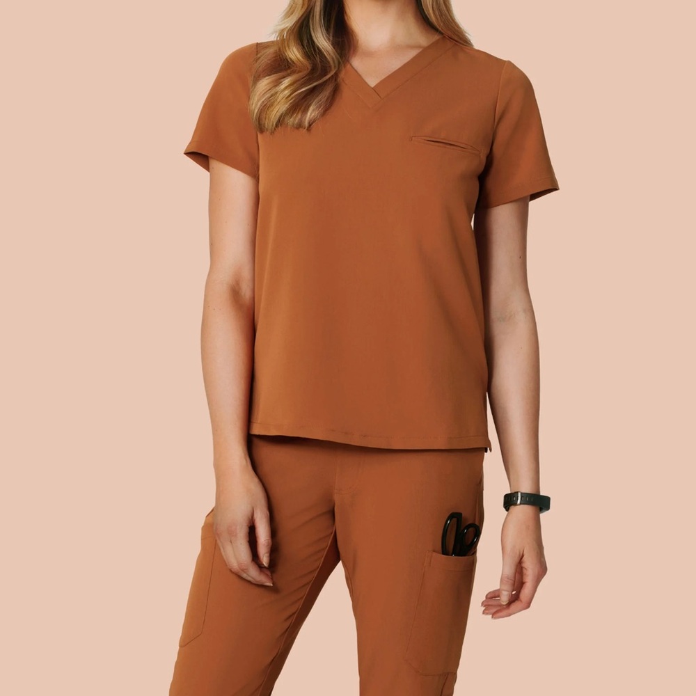 Women's Brown V-Neck Scrub Set